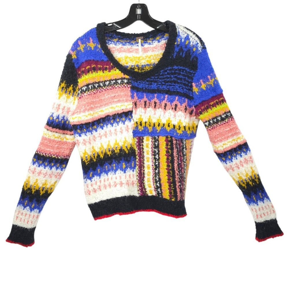 Free People Best Day Ever Pullover Sweater Womens M Multicolor Alpaca Wool Blend